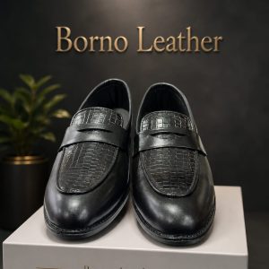 Borno Leather Men's Textured Tan Penny Loafers