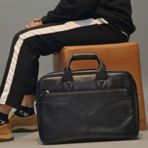 Borno Leather Classic Top-Handle Briefcase – Black