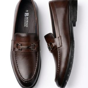 Borno Leather Horsebit Buckle Loafers – Black