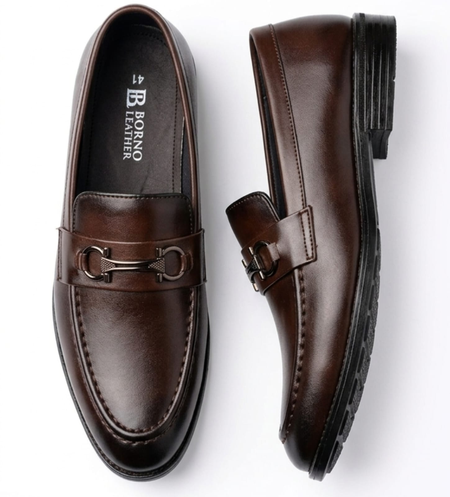 Borno Leather Horsebit Buckle Loafers – Black
