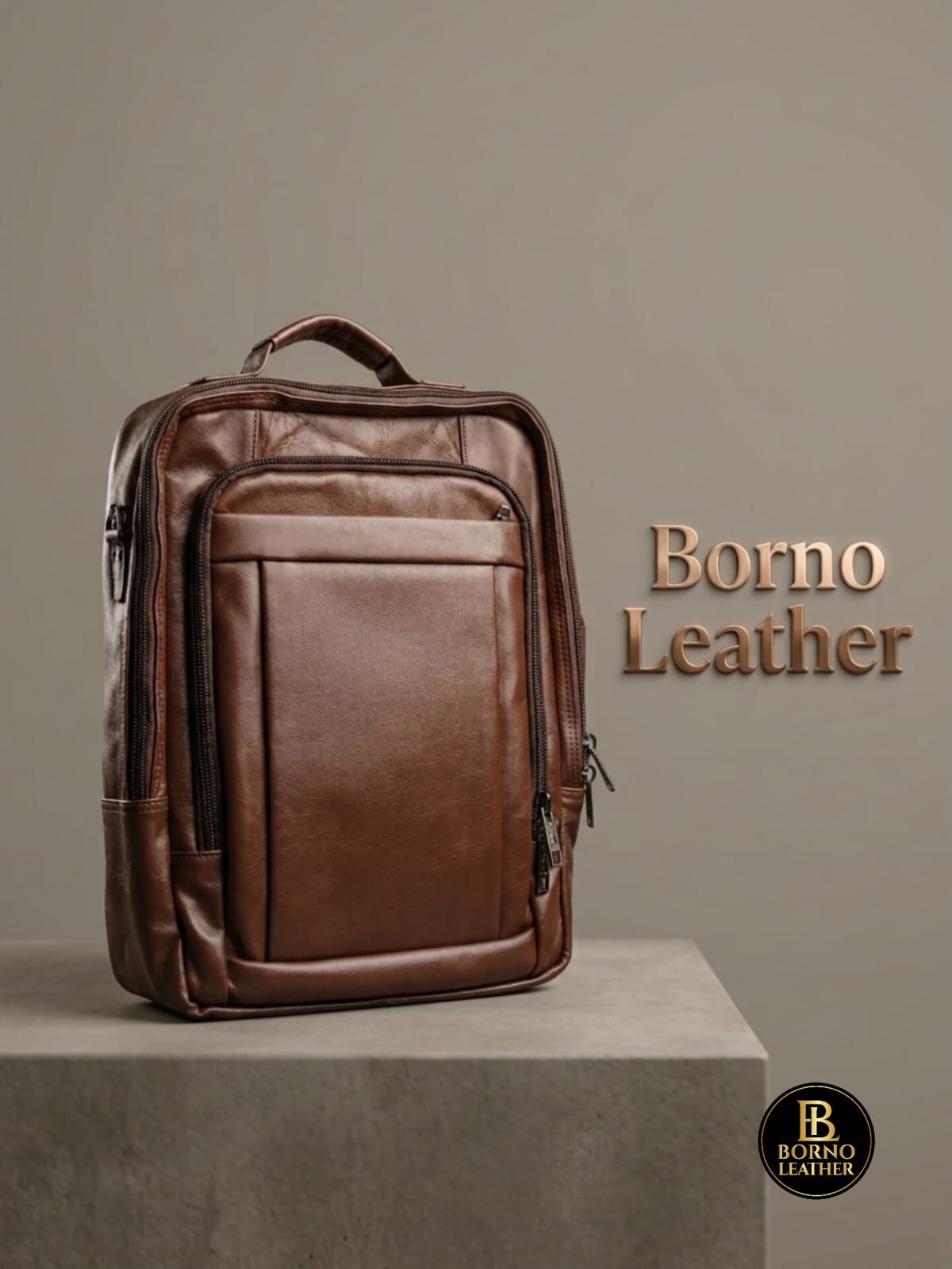 Borno Leather Multi-Zip Travel Backpack