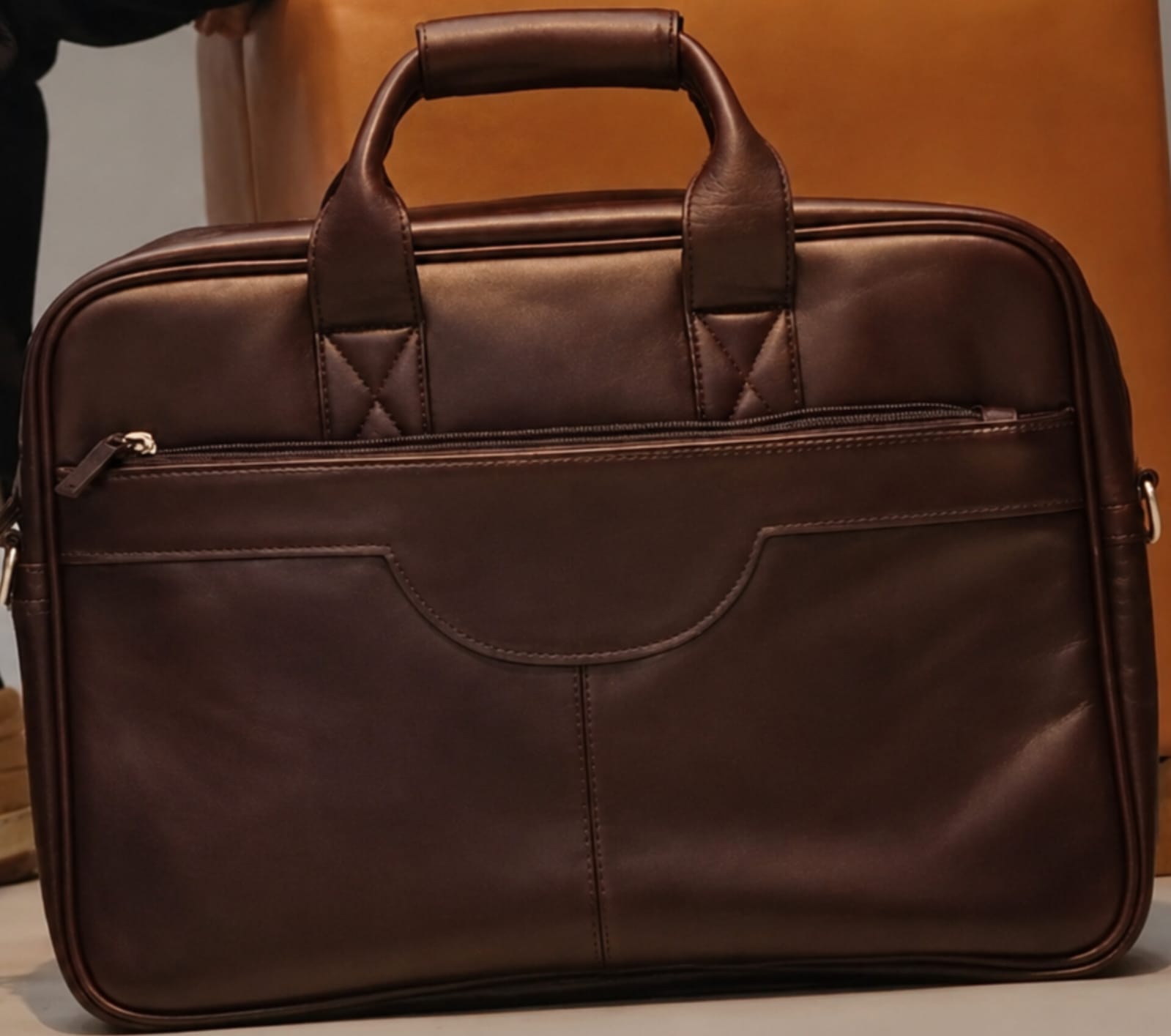 Borno Leather Classic Top-Handle Briefcase – Black