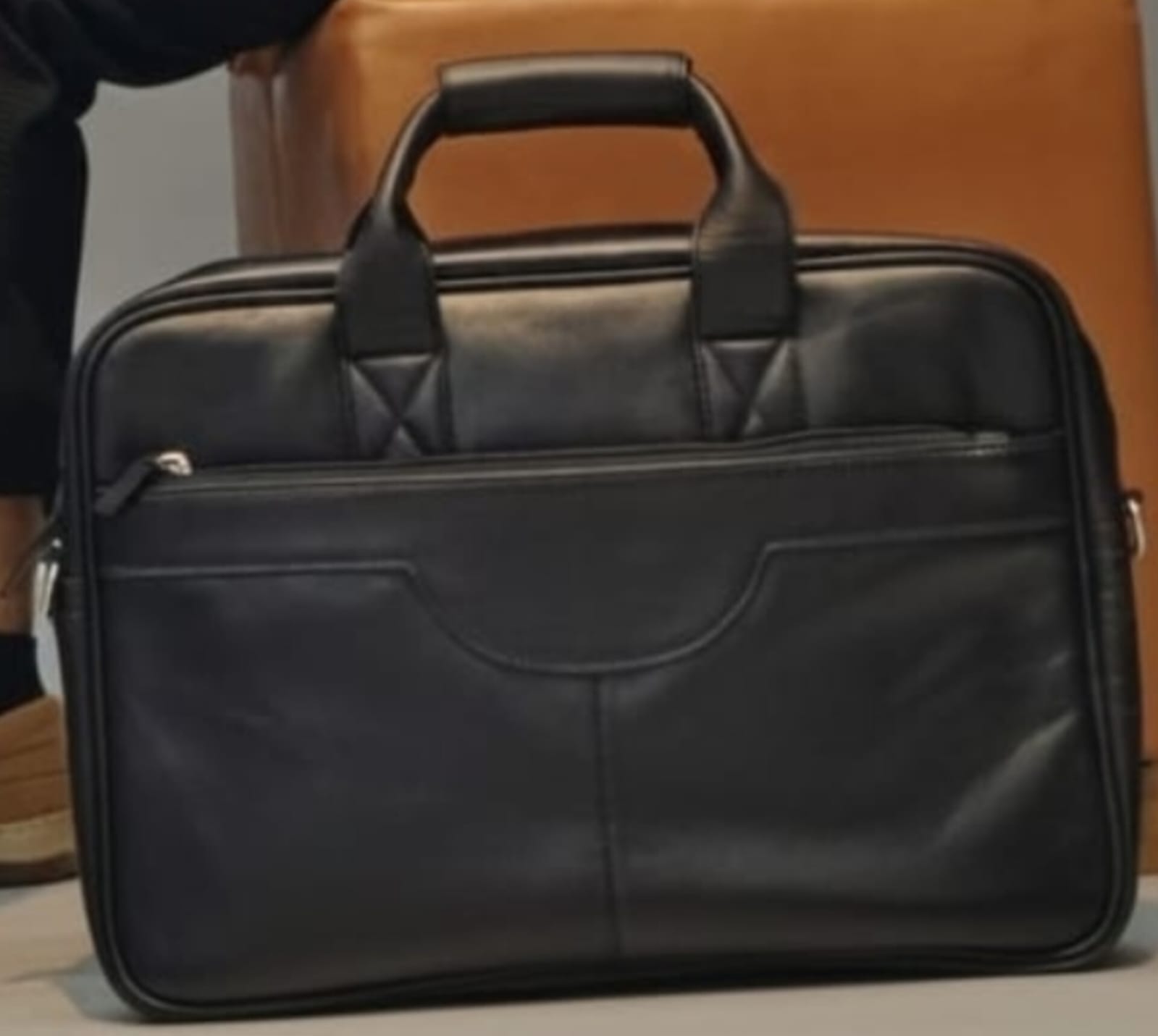 Borno Leather Classic Top-Handle Briefcase – Black